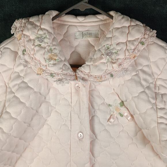 Scatch Quilted Housecoat Women Small Pink Button Front Long Sleeve Lounge Robe - Picture 9 of 10